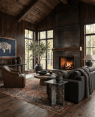 living room furniture modern mountain side table Hello Norden - Wayde Marble Side Table, styled in a modern rustic room