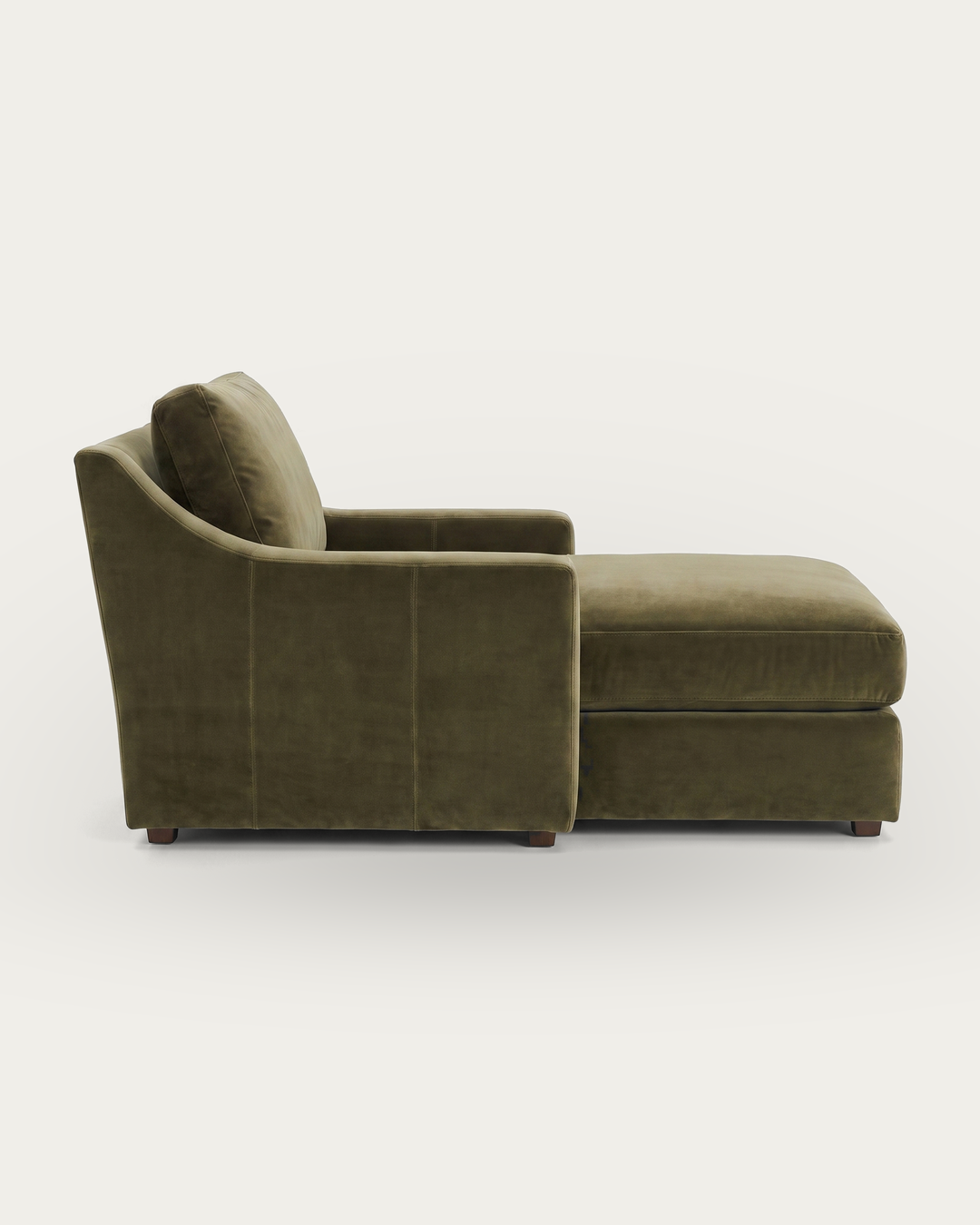 living room custom furniture modern mountain velvet chaise Hello Norden - Wilhelm Chaise Lounge in Banks Eco-Performance Velvet in Olive