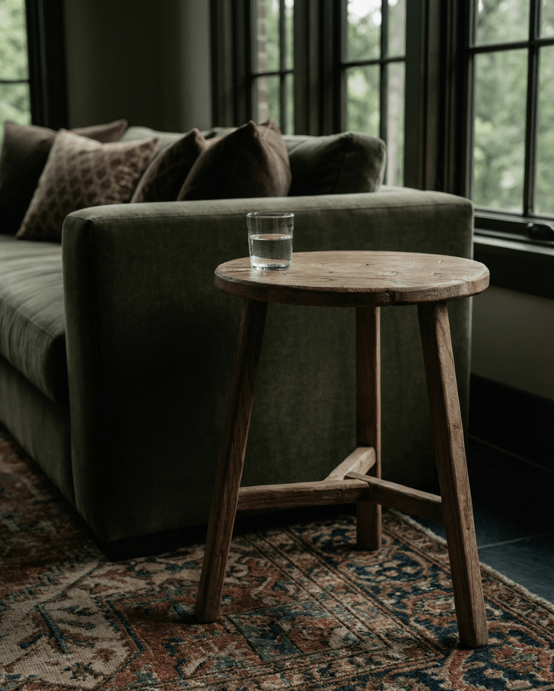solid wood round end table reclaimed wood farmhouse furniture living room modern mountain Hello Norden