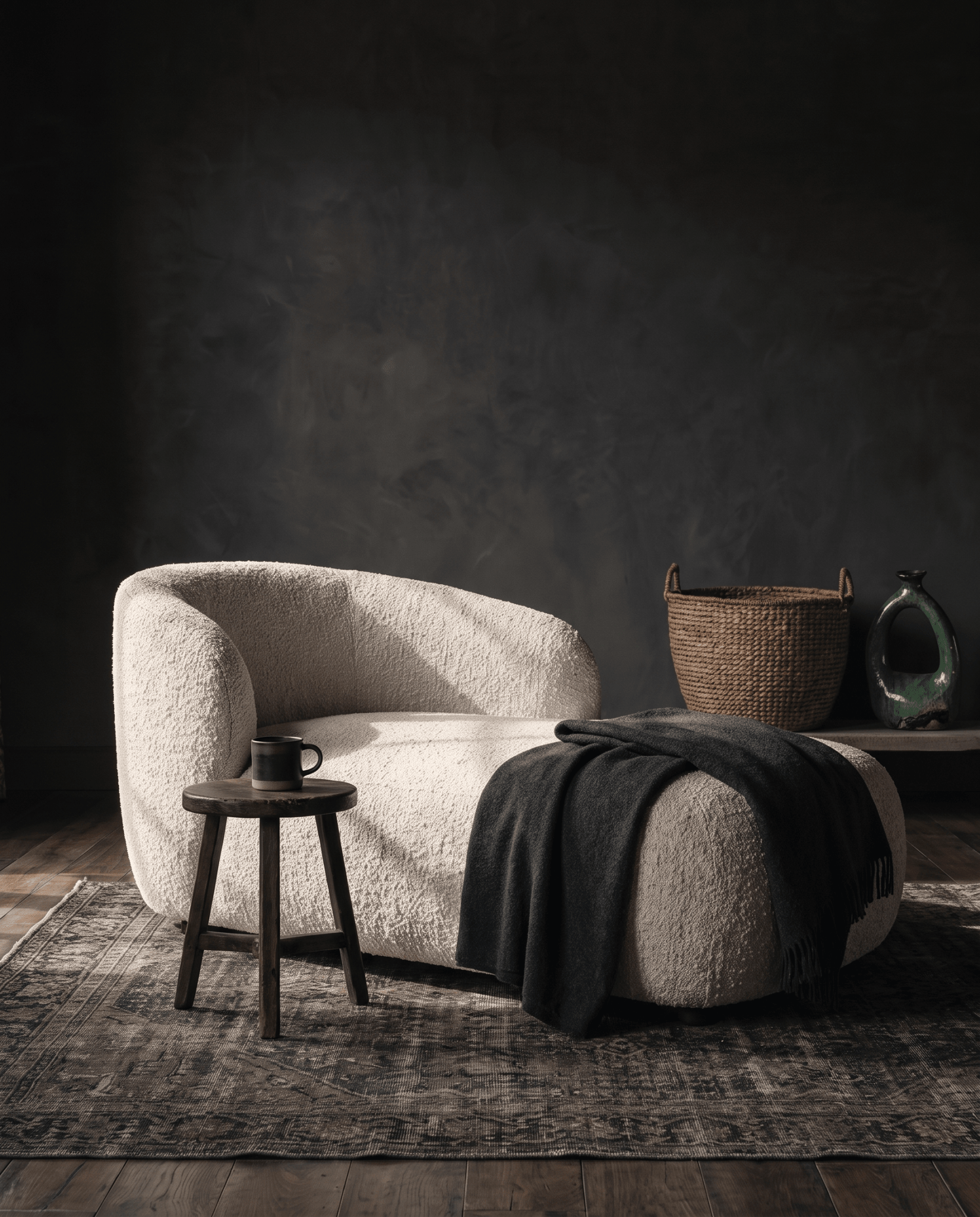 living room furniture modern mountain chaise Hello Norden - Yngvar Chaise, styled in a modern rustic room