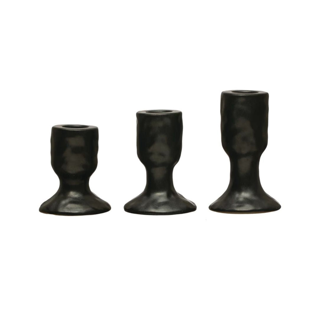 Black Stoneware Taper Candle Holder - Candle Holders - Hello Norden
