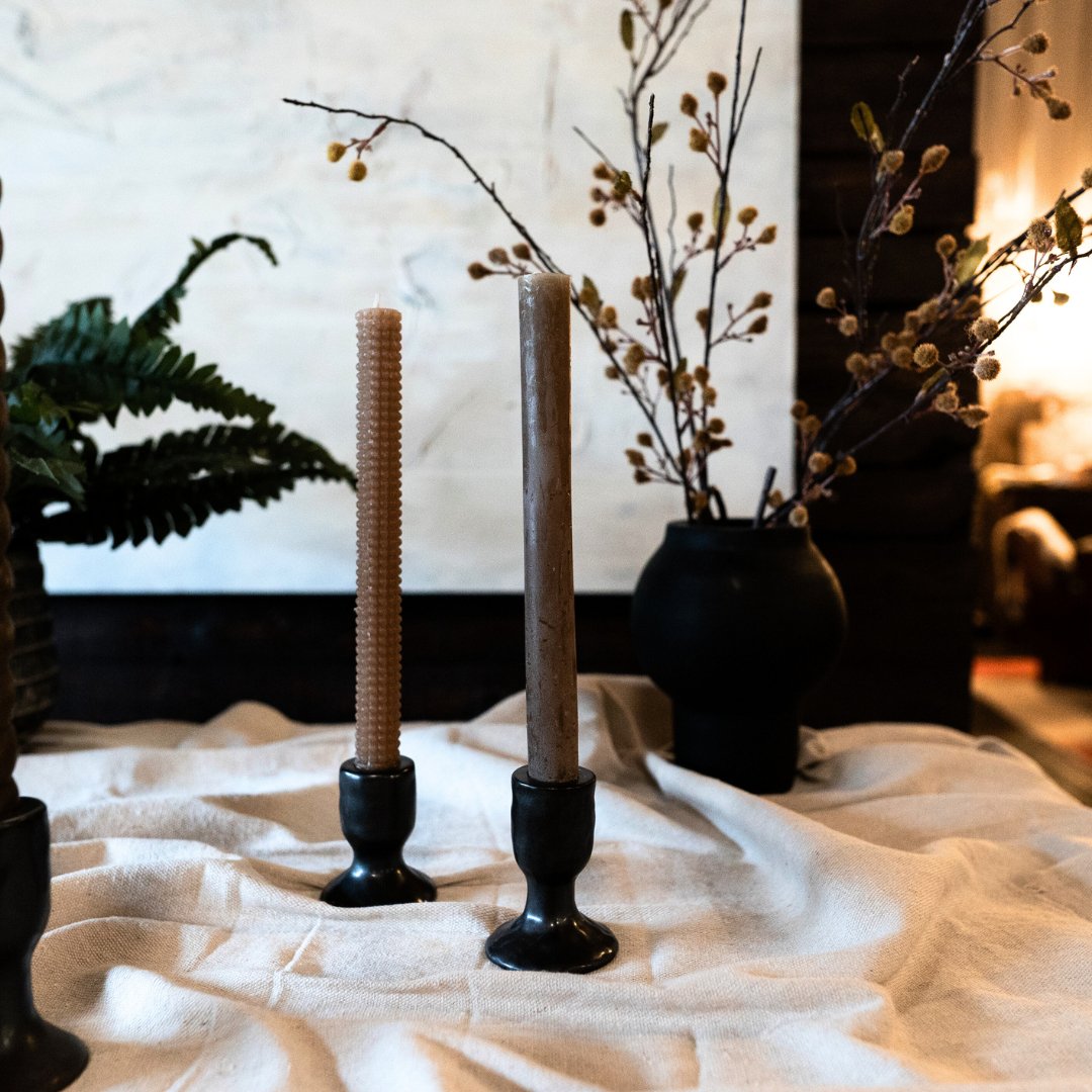 Black Stoneware Taper Candle Holder - Candle Holders - Hello Norden