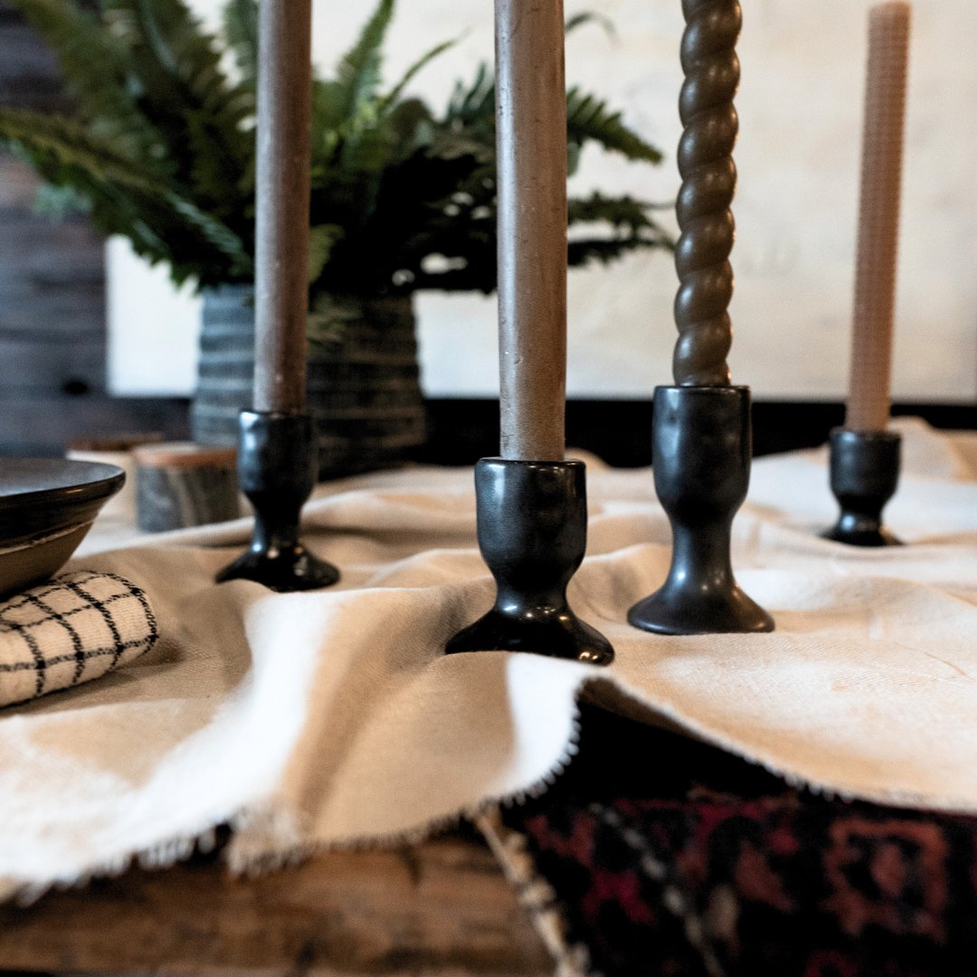 Black Stoneware Taper Candle Holder - Candle Holders - Hello Norden