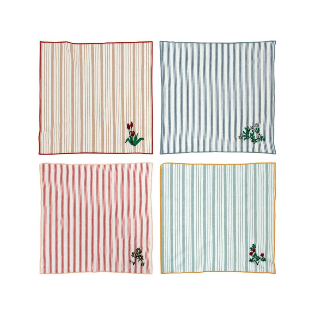 Cotton Napkins with Stripe and Floral Embroidery - Table Linens - Hello Norden