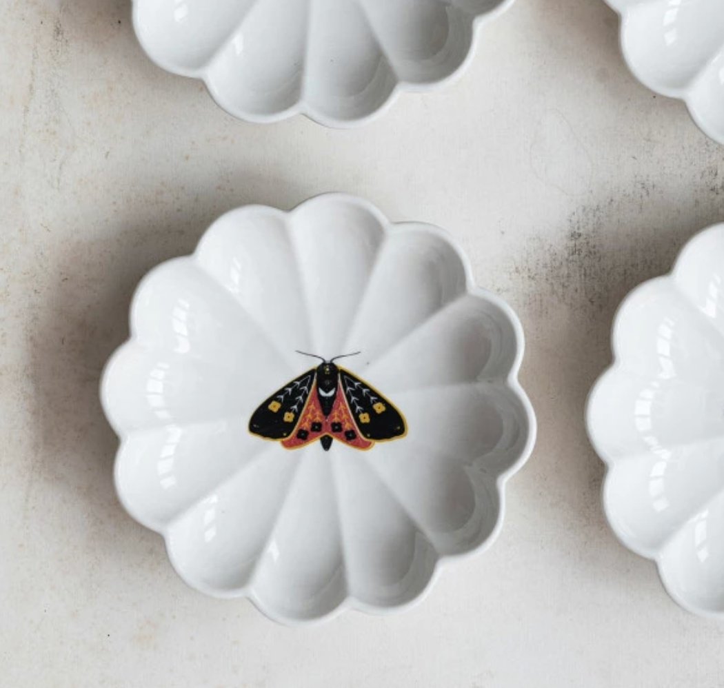 Fluted Stoneware Catchall Dish with Insect Motif - Decorative Bowls - Hello Norden