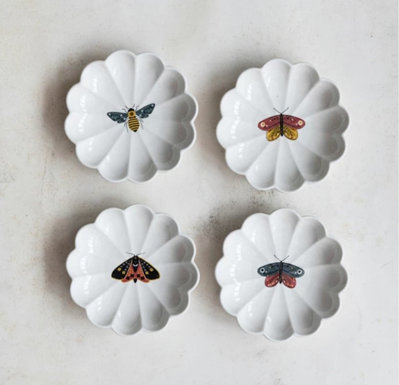 Fluted Stoneware Catchall Dish with Insect Motif - Decorative Bowls - Hello Norden