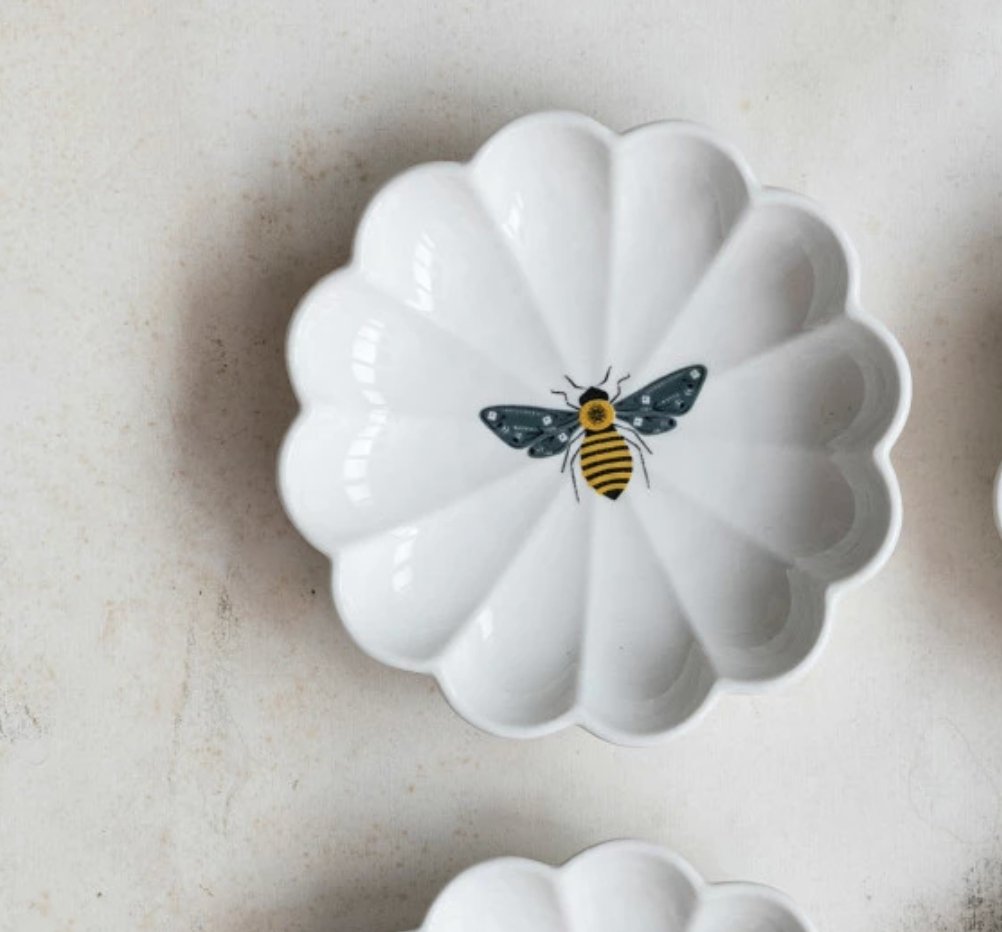 Fluted Stoneware Catchall Dish with Insect Motif - Decorative Bowls - Hello Norden