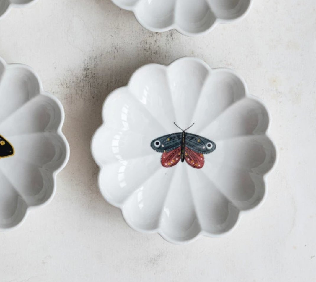 Fluted Stoneware Catchall Dish with Insect Motif - Decorative Bowls - Hello Norden