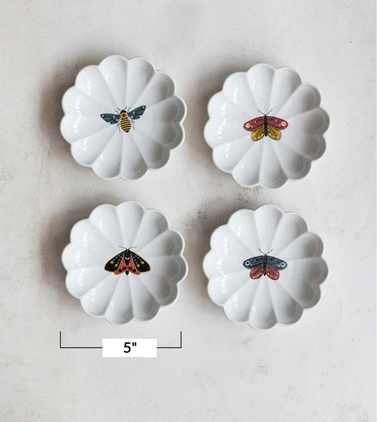 Fluted Stoneware Catchall Dish with Insect Motif - Decorative Bowls - Hello Norden