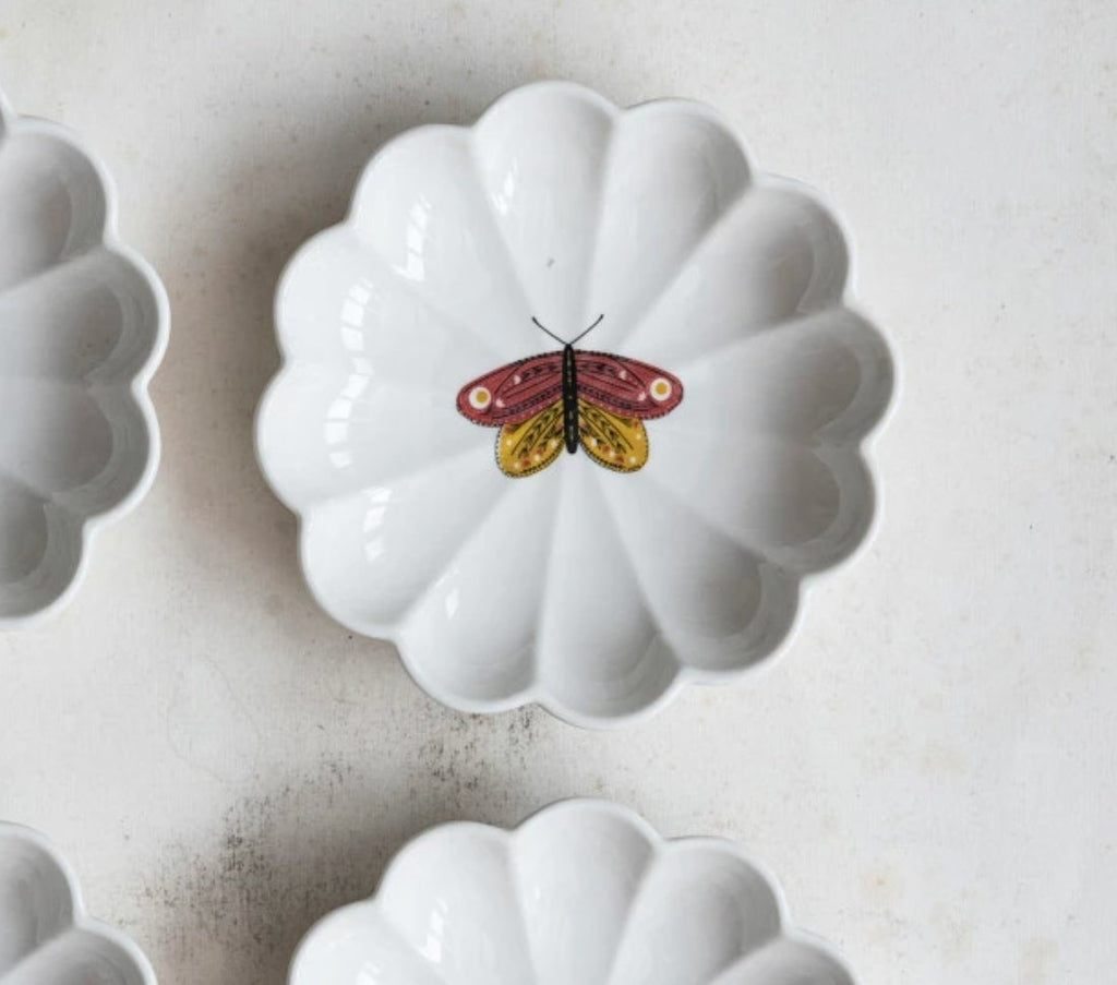 Fluted Stoneware Catchall Dish with Insect Motif - Decorative Bowls - Hello Norden