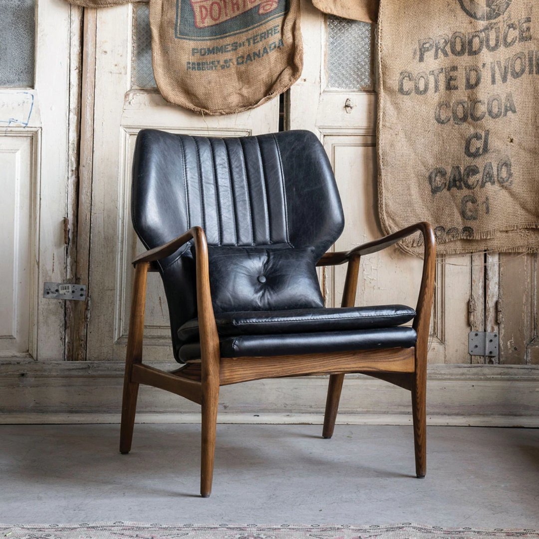 Gustav Black Leather Chair - Arm Chairs, Recliners & Sleeper Chairs - Hello Norden