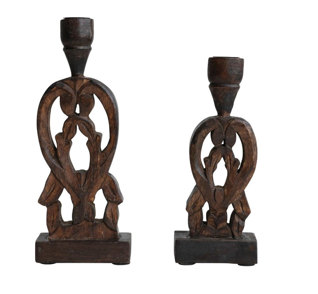 Hand-Carved Wood Taper Holders, Walnut Finish - Candle Holders - Hello Norden