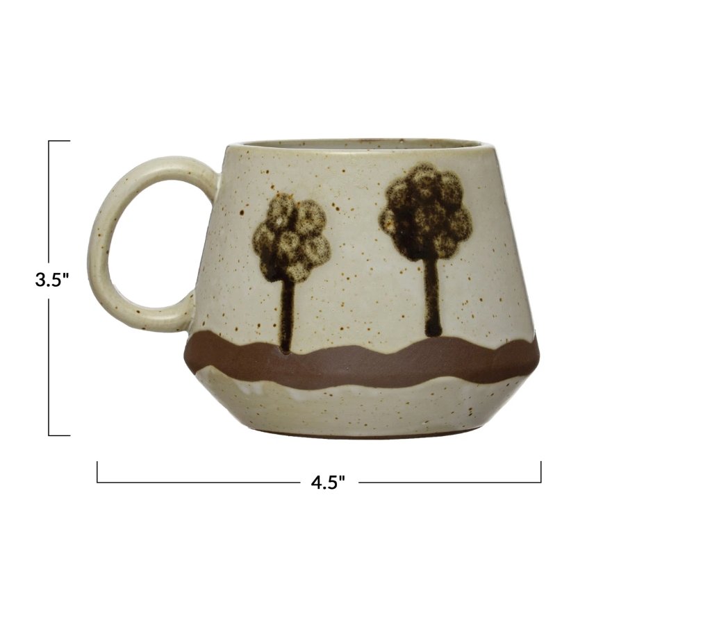 Hand-Painted Stoneware Coffee Mug w/ Trees - Glassware & Mugs - Hello Norden