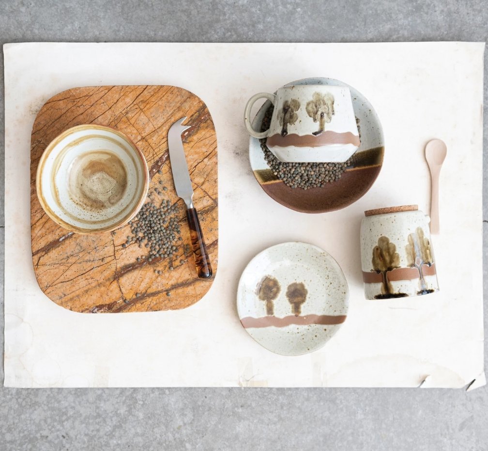 Hand-Painted Stoneware Coffee Mug w/ Trees - Glassware & Mugs - Hello Norden