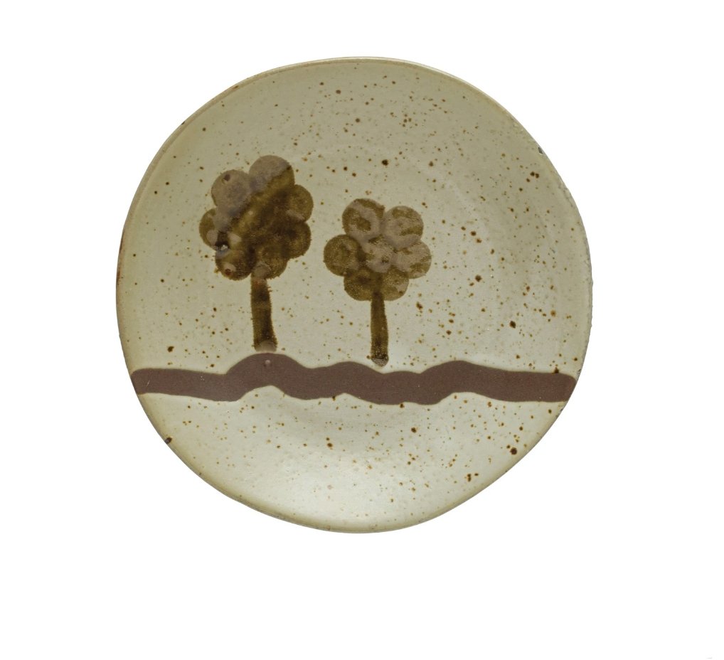 Hand-Painted Stoneware Plate w/ Trees - Dinnerware - Hello Norden
