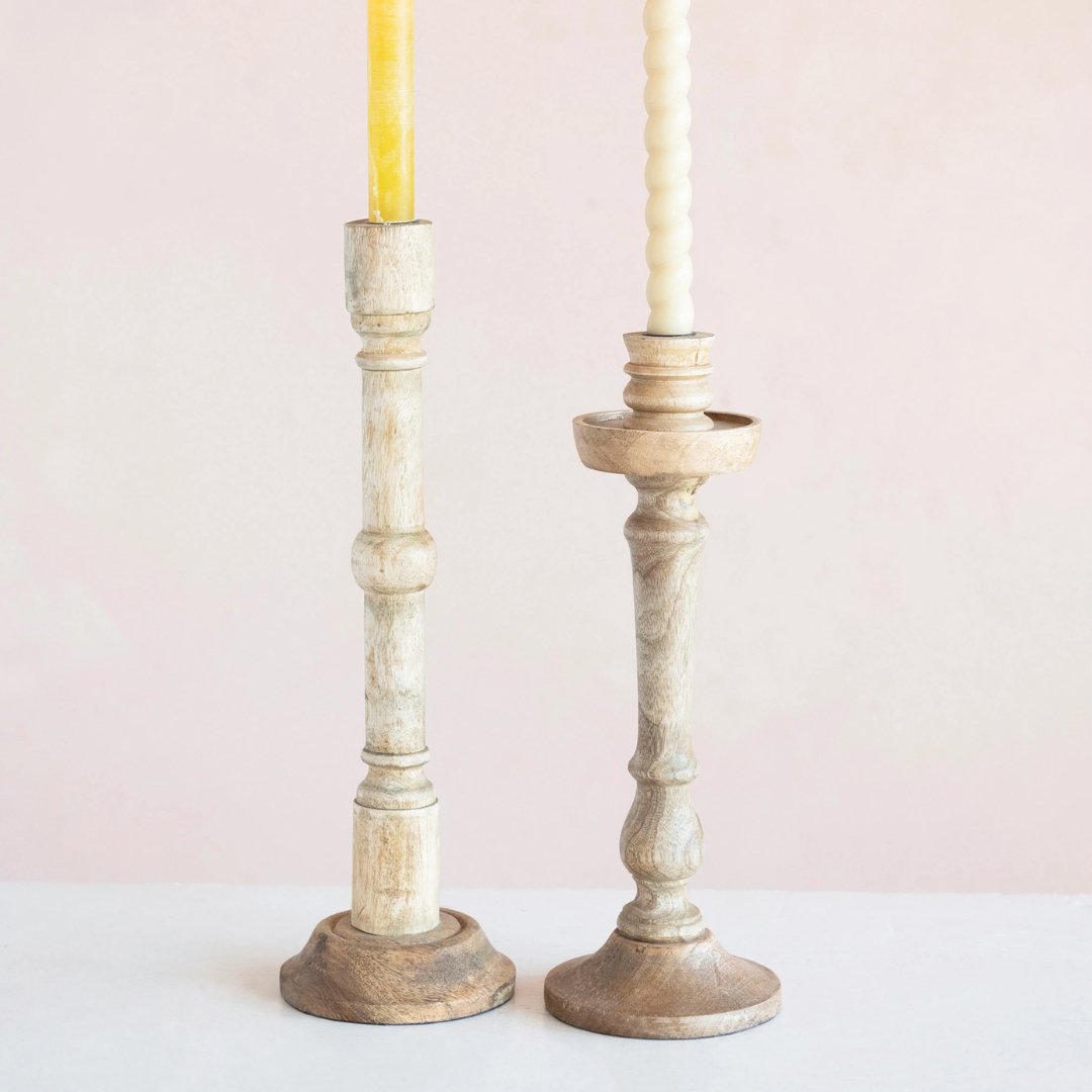 Heith Hand-Carved Mango Wood Taper Holder - Candle Holders - Hello Norden