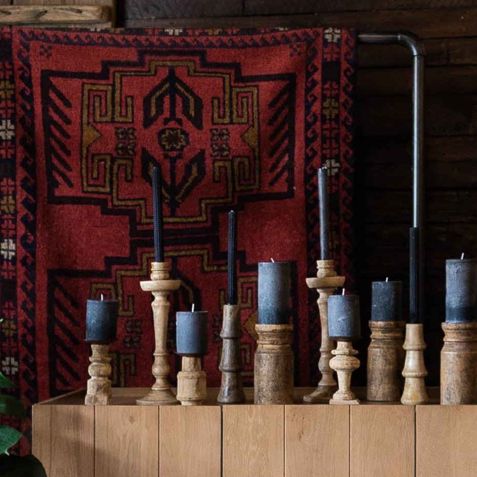 Heith Hand-Carved Mango Wood Taper Holder - Candle Holders - Hello Norden