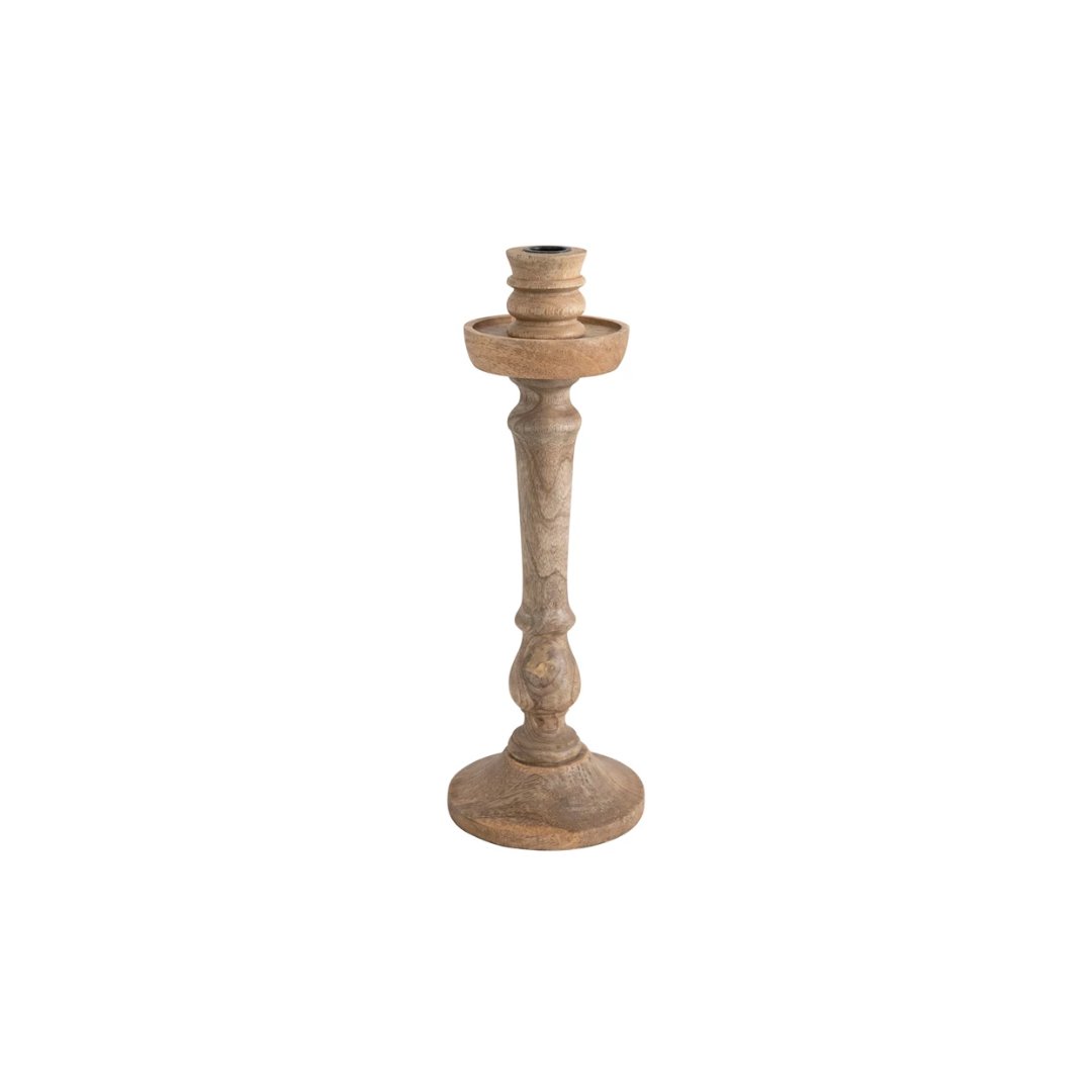 Heith Hand-Carved Mango Wood Taper Holder - Candle Holders - Hello Norden
