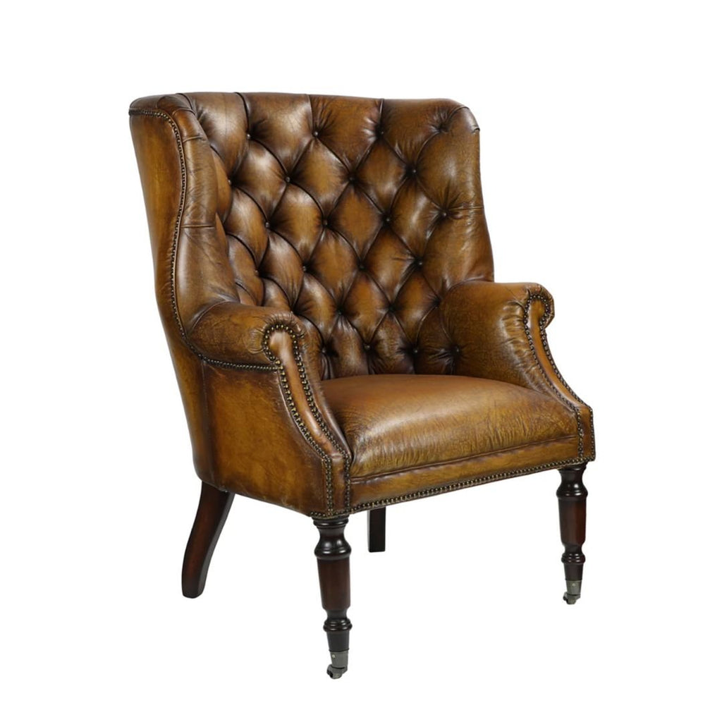 Hilda Brown Leather Tufted Chair - Arm Chairs, Recliners & Sleeper Chairs - Hello Norden