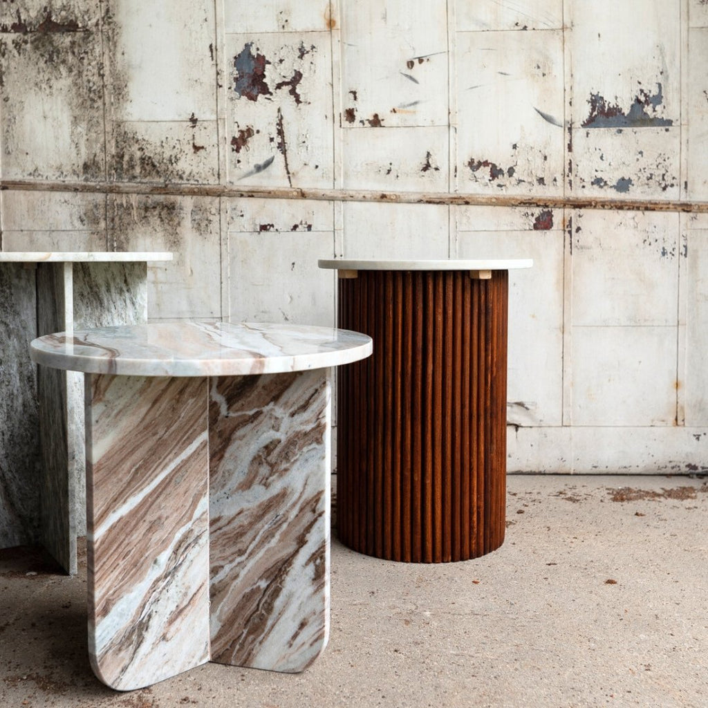Lona Marble + Wood Pedestal Table - Side Table - Hello Norden