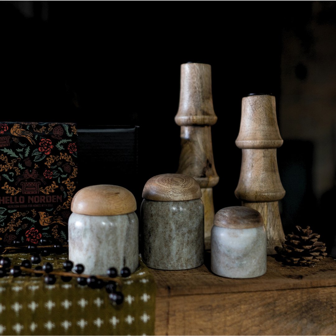 Marble Container with Wood Lid - Kitchen & Dining - Hello Norden