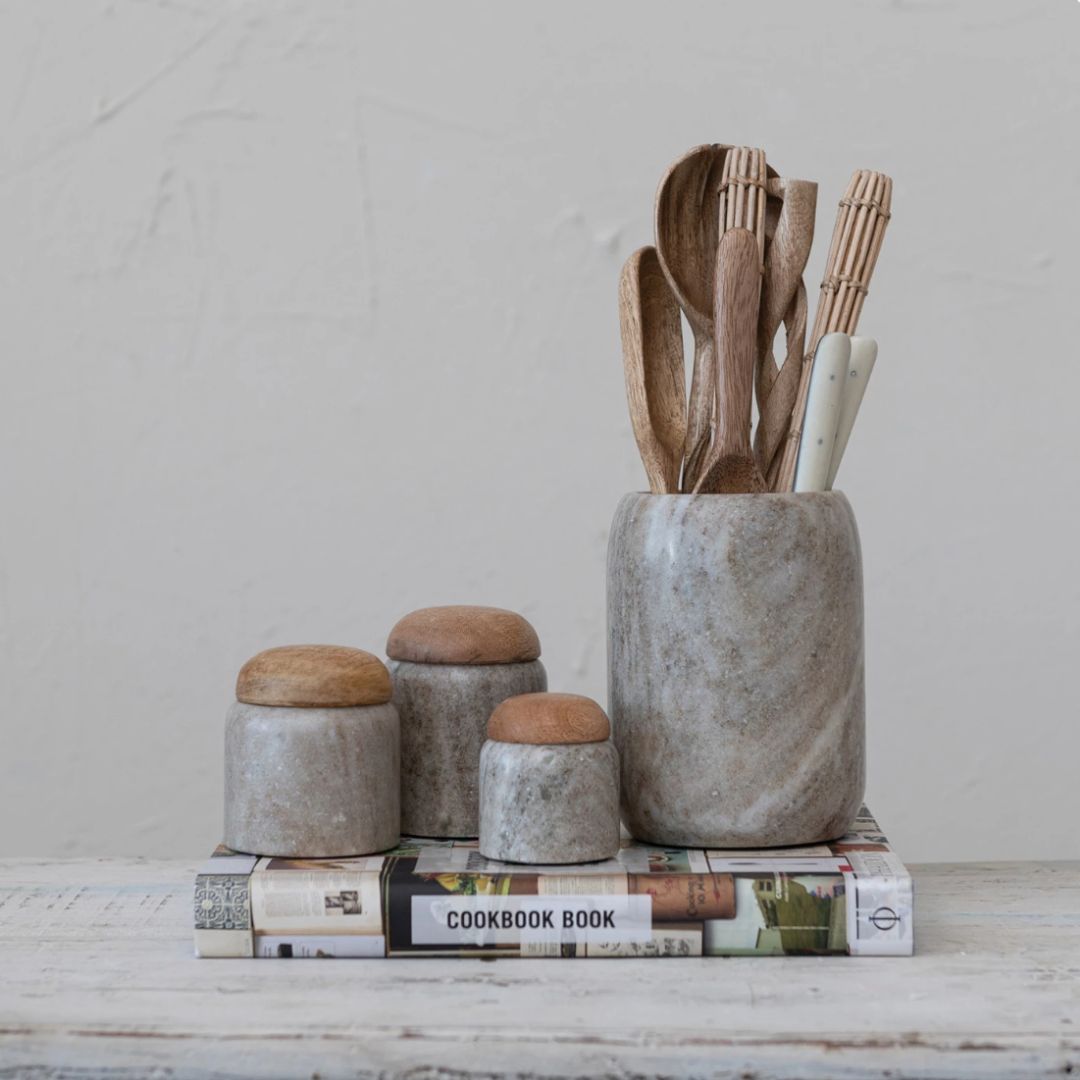 Marble Container with Wood Lid - Kitchen & Dining - Hello Norden