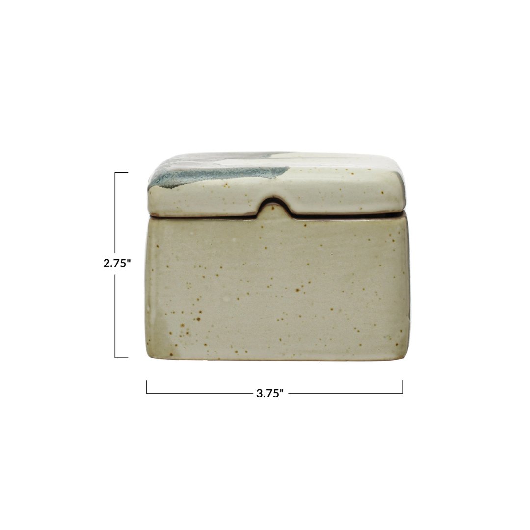 Mennah Hand Painted Stoneware Box with Lid - Decorative Bowls - Hello Norden