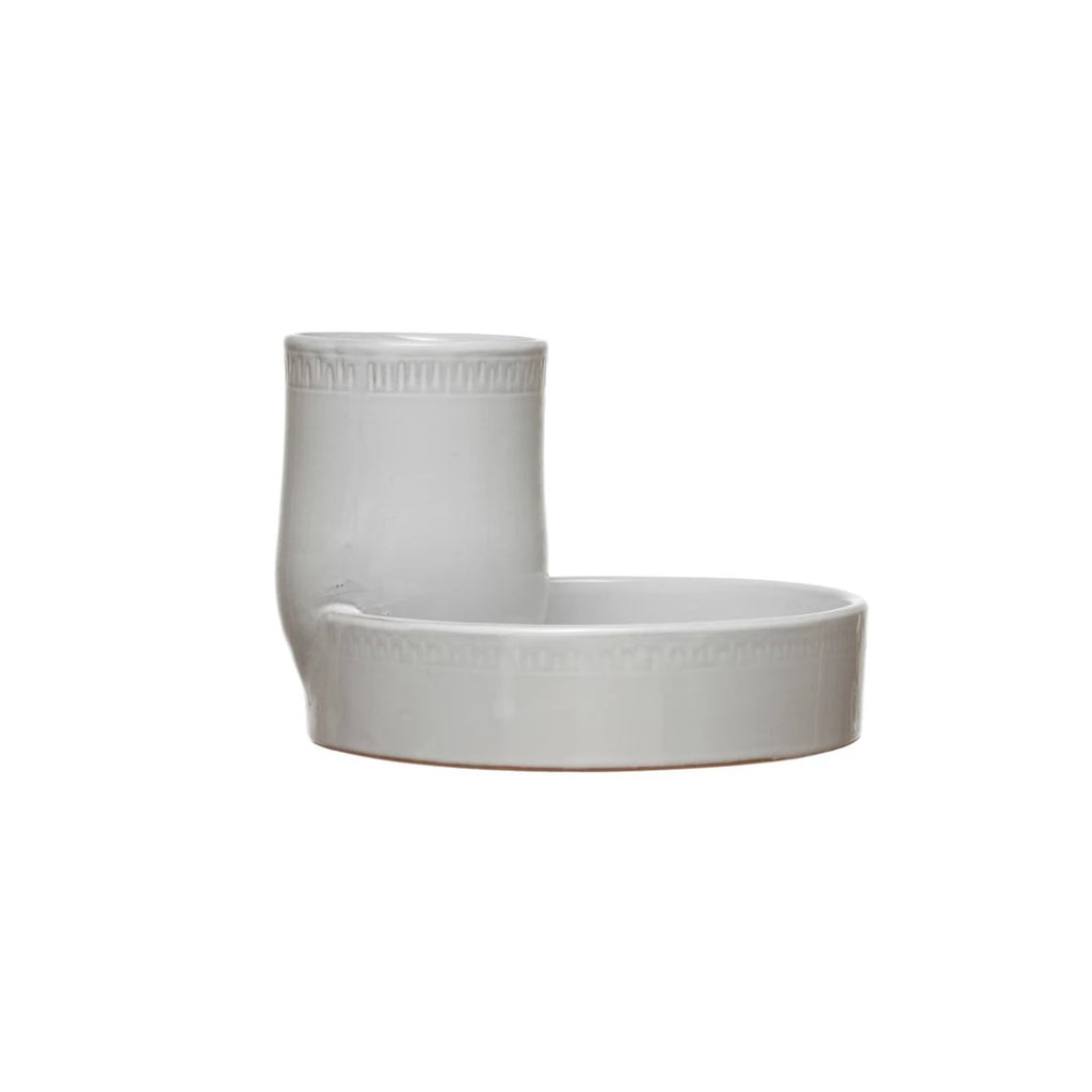 Mischa White Terracotta Sectioned Vase & Dish Brush Holder - Vases - Hello Norden