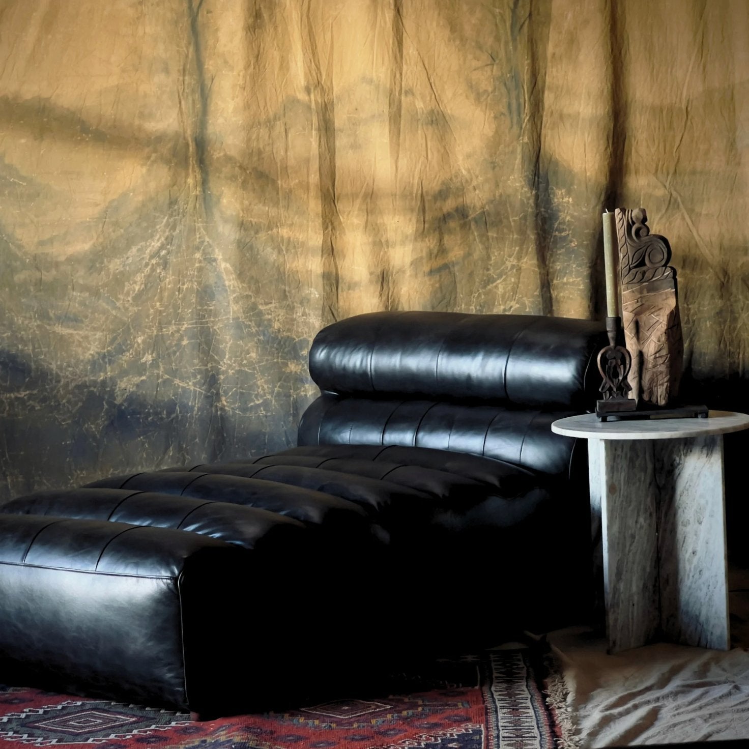 Ramsay Leather Chaise Black