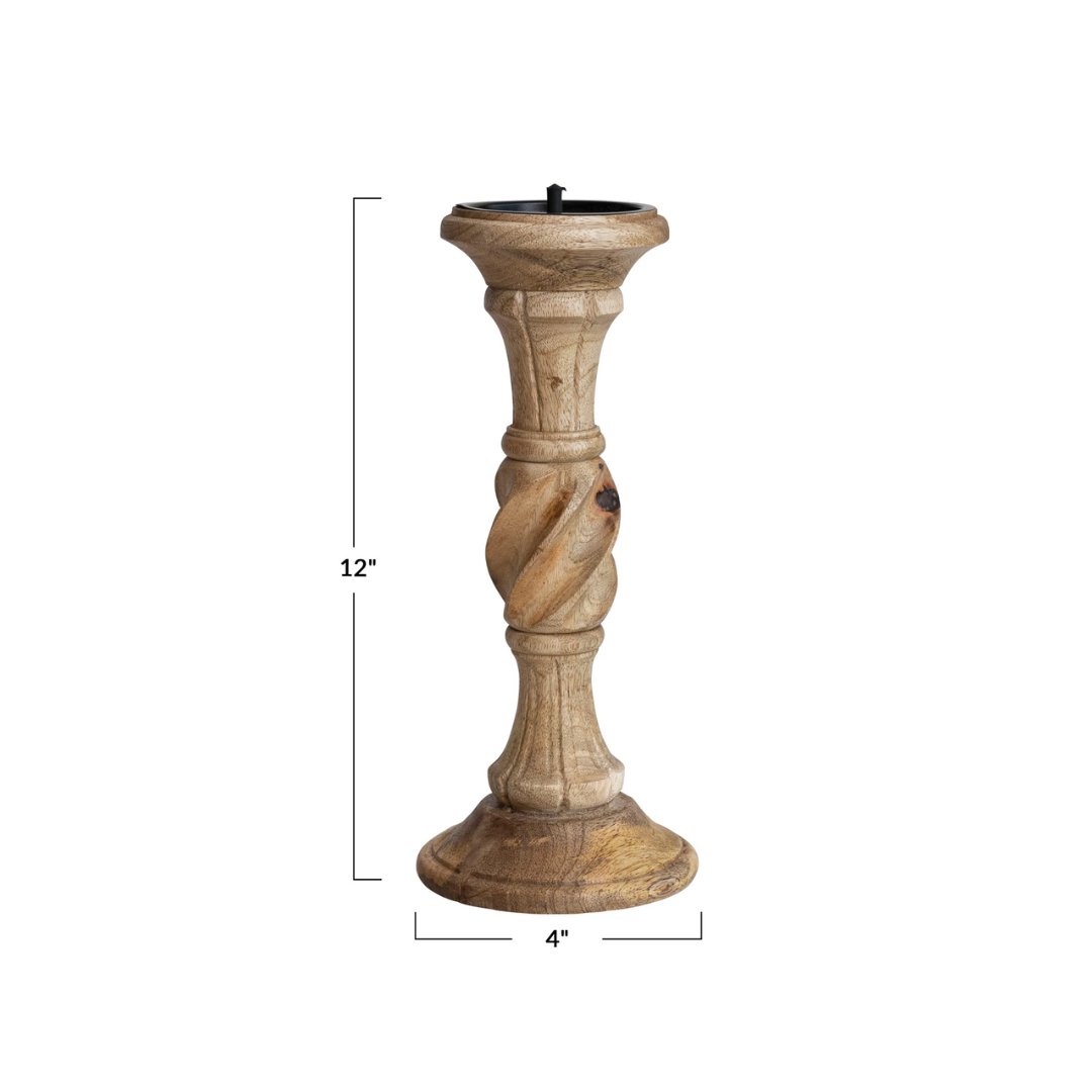 Rayna Hand-Carved Mango Wood Taper Holder - Candle Holders - Hello Norden
