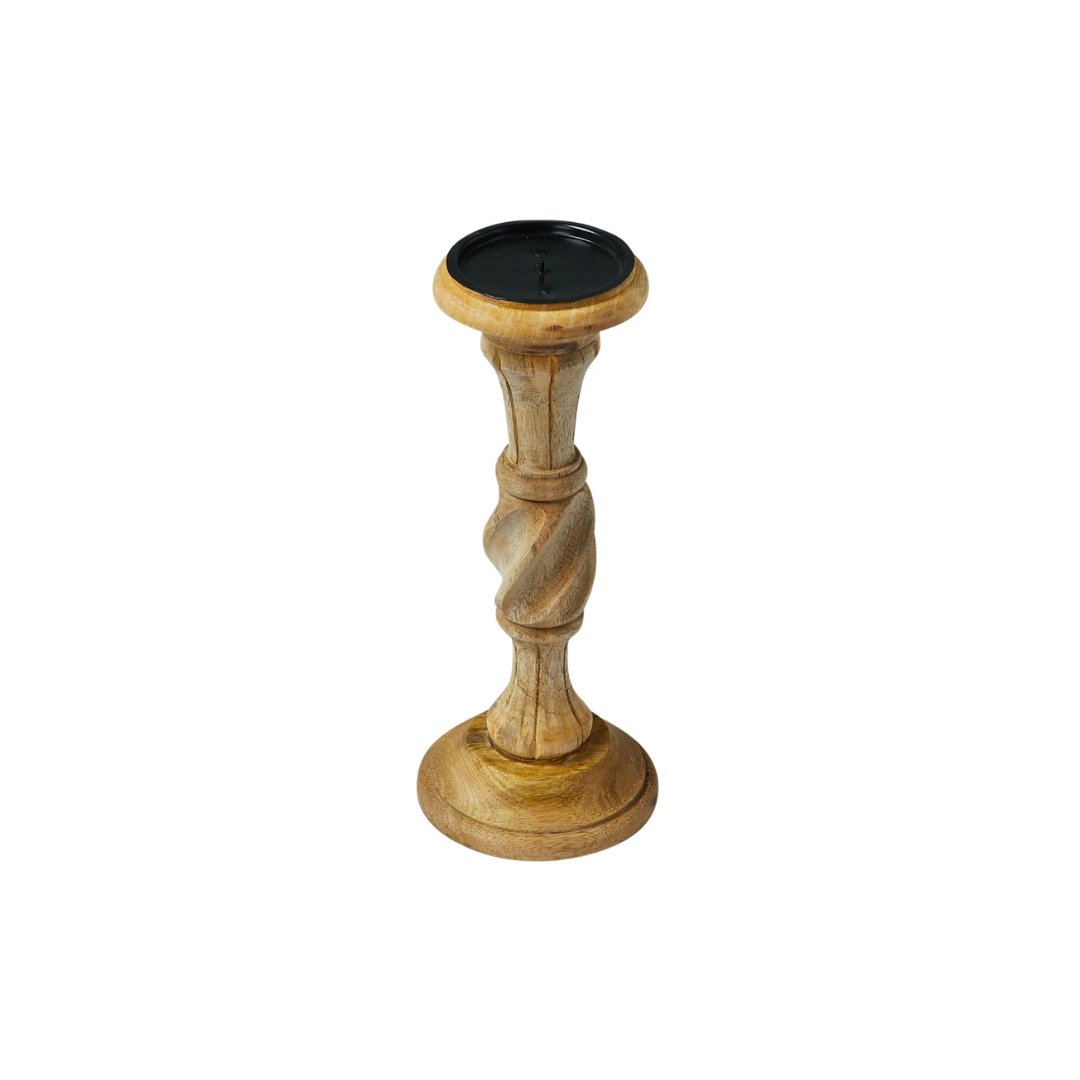 Rayna Hand-Carved Mango Wood Taper Holder - Candle Holders - Hello Norden