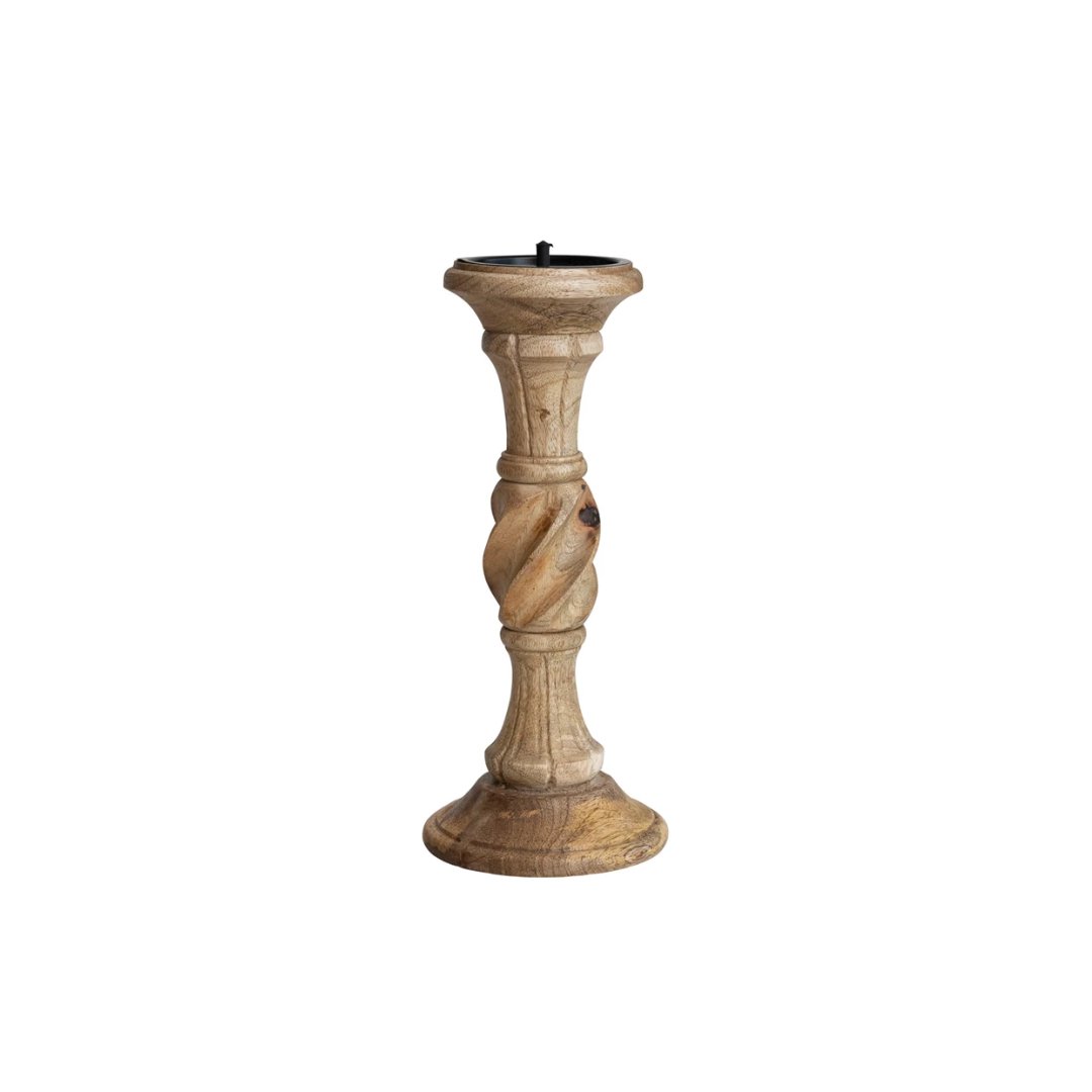 Rayna Hand-Carved Mango Wood Taper Holder - Candle Holders - Hello Norden