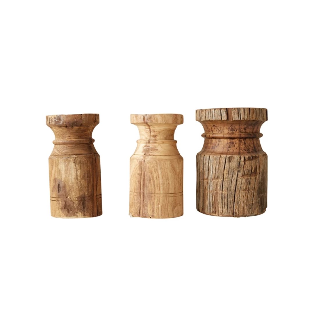 Reclaimed Carved Wood Pillar Candle Holder - Candle Holders - Hello Norden