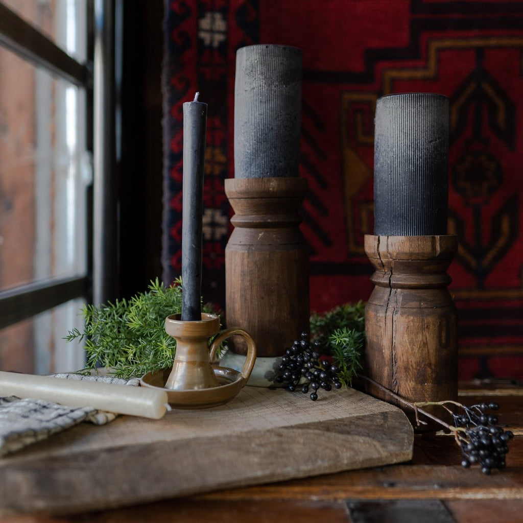 Reclaimed Carved Wood Pillar Candle Holder - Candle Holders - Hello Norden