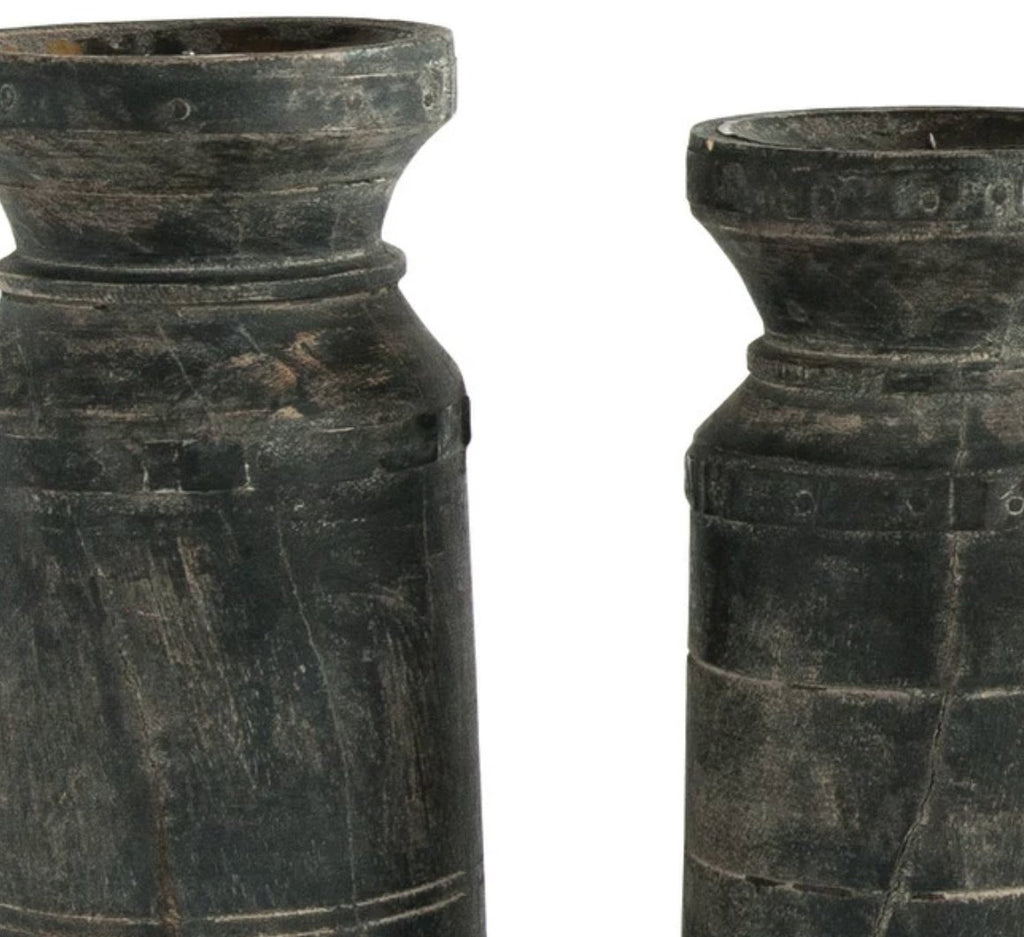 Rustic Reclaimed Wood Carved Pillar Candle Holders - Candle Holders - Hello Norden
