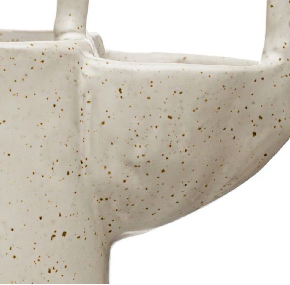 Creative Co-Op Stoneware Dish Brush, White Speckled Finish Sponge Holder