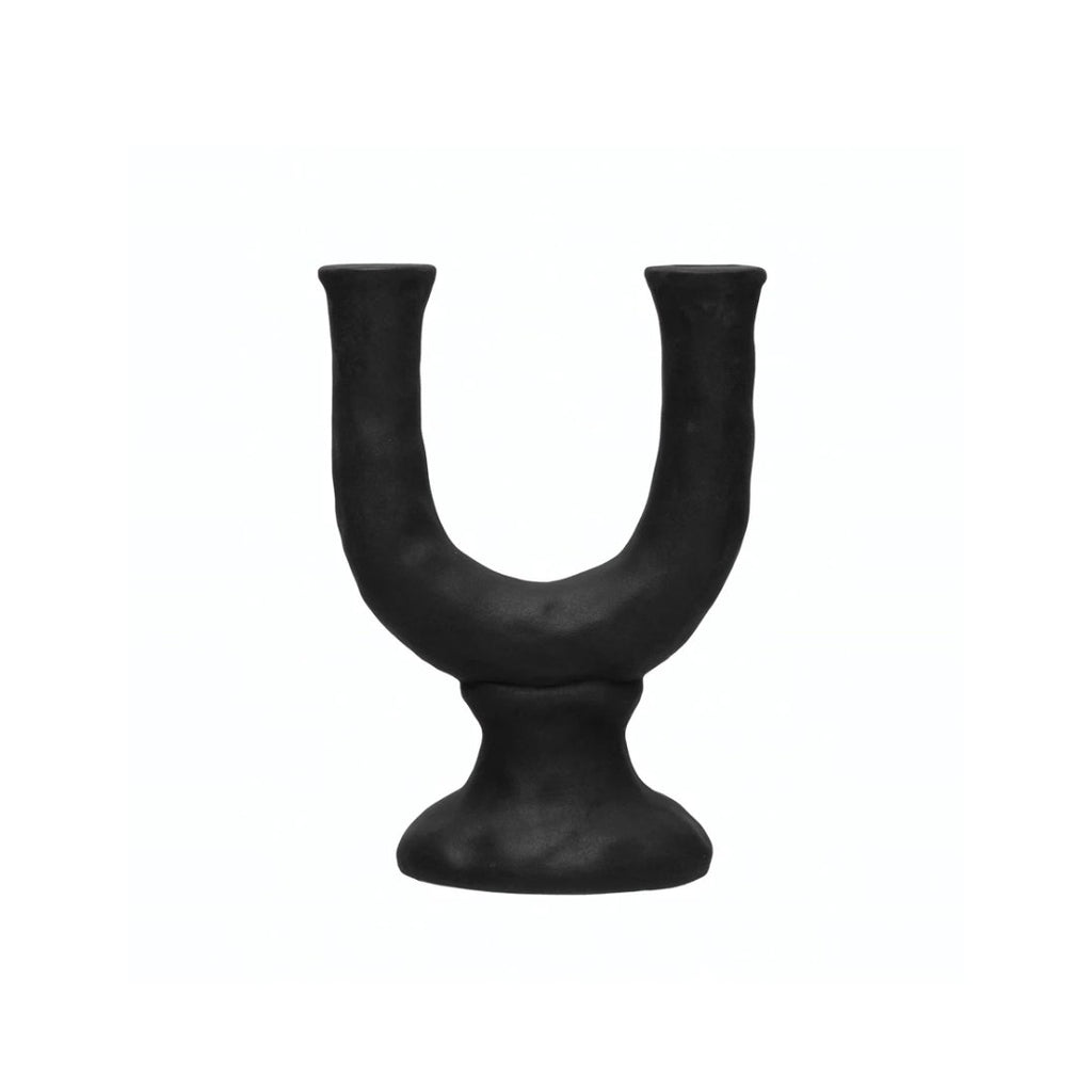 Yond Black Stoneware Double Taper Holder - Candle Holders - Hello Norden